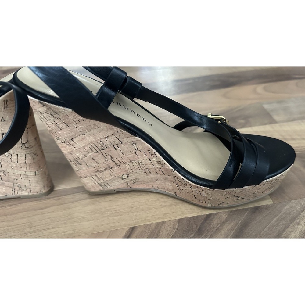 Chinese Laundry Black Leather Cork Wedge Platform Sandal Summer Heels Size 8 - Picture 8 of 11